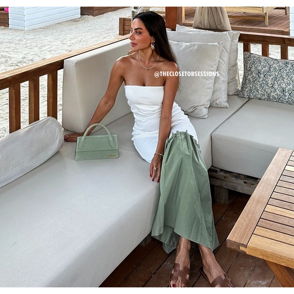 ZARA Strapless Pleated Midi Dress NWT – White & Sage Green, Size M & L - Picture 14 of 16